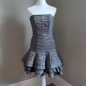 Vintage Y2K Jessica McClintock Cocktail Dress Metallic Strapless Puff Size 4